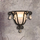Vintage Metal Urn Wall Mount Sconce Light In Black/Weathered Bronze For Stairway Black