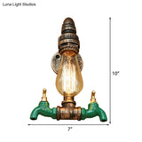 Vintage Metal Wall Lighting Fixture With Double Faucet And Aged Brass Pipe For Living Room