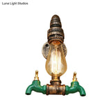 Vintage Metal Wall Lighting Fixture With Double Faucet And Aged Brass Pipe For Living Room