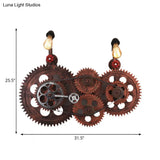 Vintage Metal Wall Sconce Lamp - Weathered Copper Finish 2 Lights Exposed Gear Design