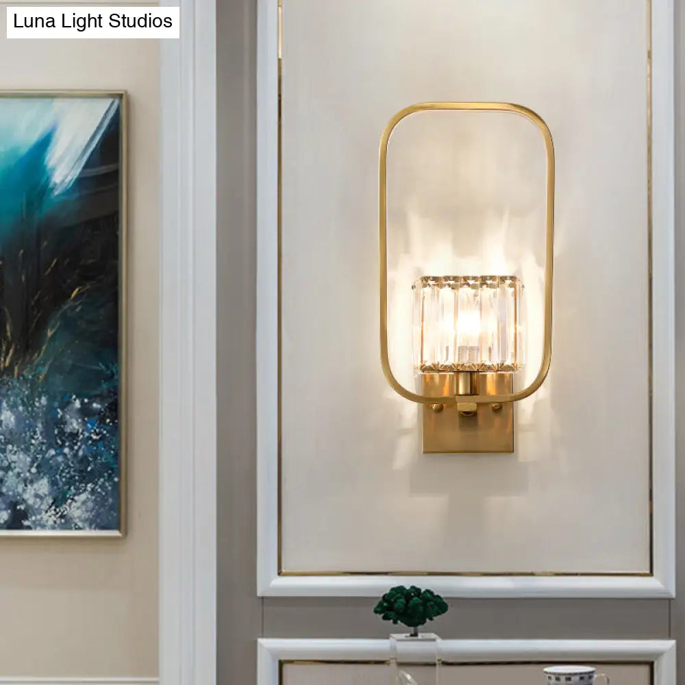 Vintage Metal Wall Sconce With Crystal Shade And Gold Finish