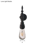 Vintage Metal Wall Sconce With On/Off Switch For Dining Room - 1 Head Black Lamp