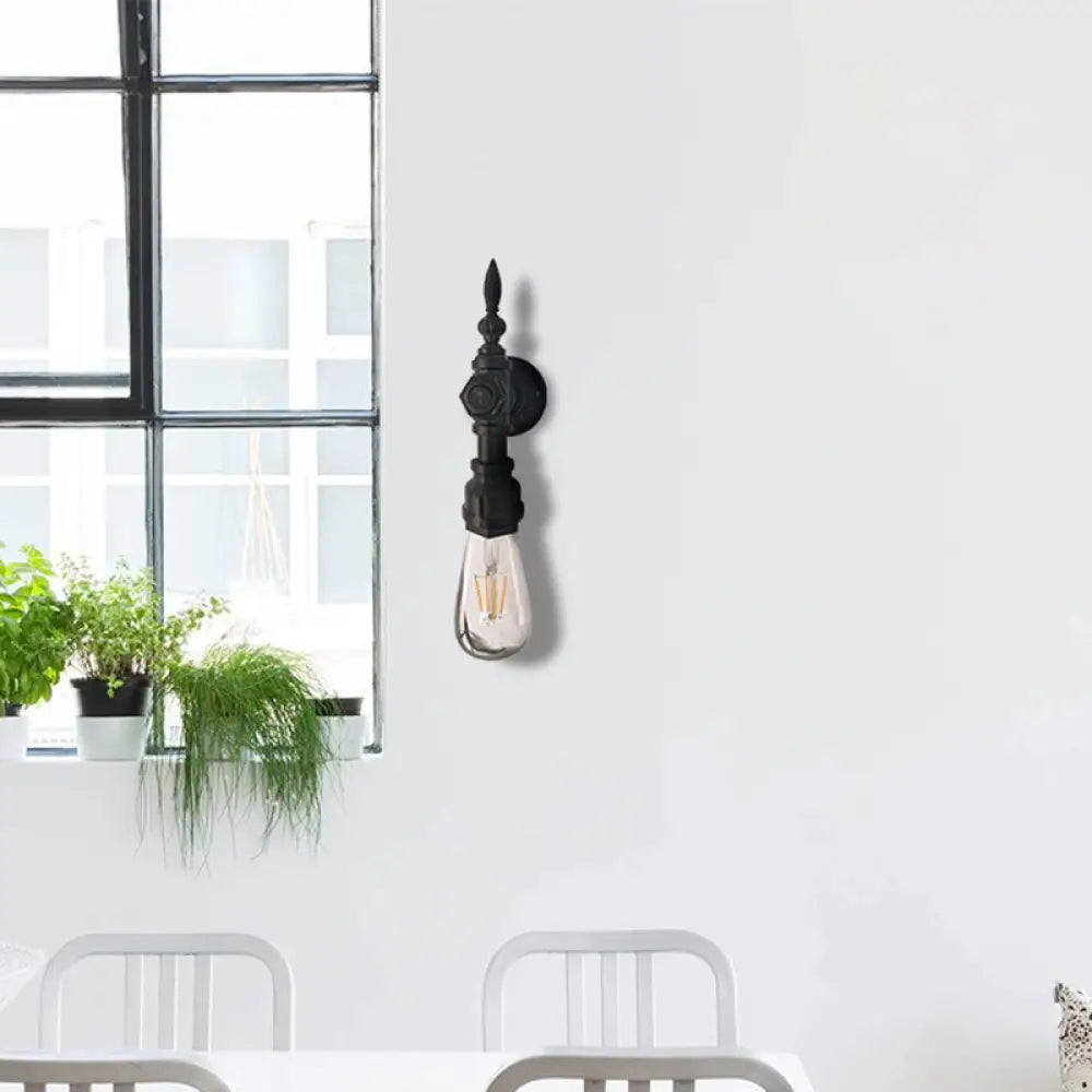 Vintage Metal Wall Sconce With On/Off Switch For Dining Room - 1 Head Black Lamp