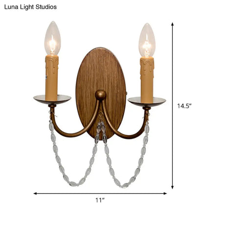 Vintage Metal Wood Sconce Candle 2-Light Wall Mount For Bedroom Lighting