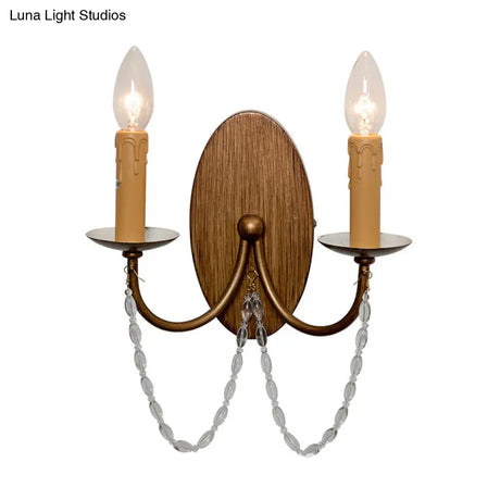 Vintage Metal Wood Sconce Candle 2-Light Wall Mount For Bedroom Lighting