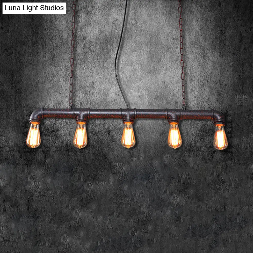 Vintage Metallic 5-Light Indoor Island Lighting With Weathered Copper Finish - Expose Bulb Pendant