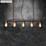 Vintage Metallic 5-Light Indoor Island Lighting With Weathered Copper Finish - Expose Bulb Pendant