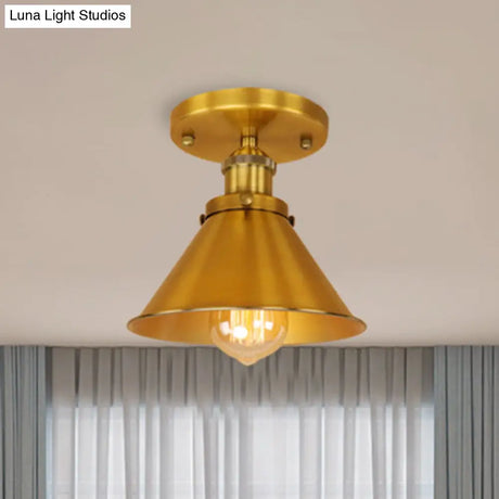 Vintage Metallic Conical Semi-Flush Light In Brass/Copper - Perfect For Hallways