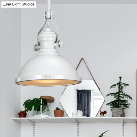 Vintage Metallic Dome Pendant Light - Black/White/Purple Finish With Glass Diffuser