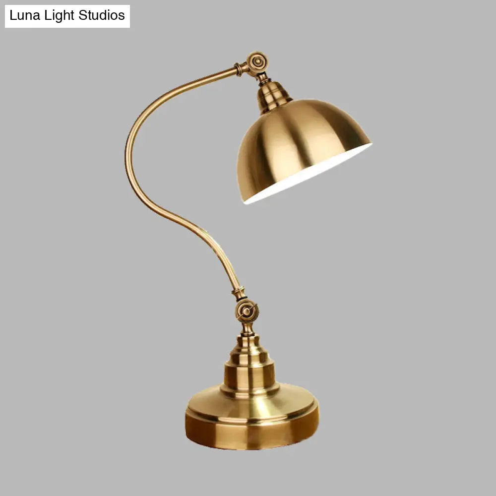 Vintage Metallic Gold Led Table Lamp With Dome Shade - Perfect For Study Room Or Office