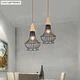 Vintage Metallic Pendant Lamp With Pear/Diamond/Gourd Cage Design - 1 Head Ceiling Hanging Light In