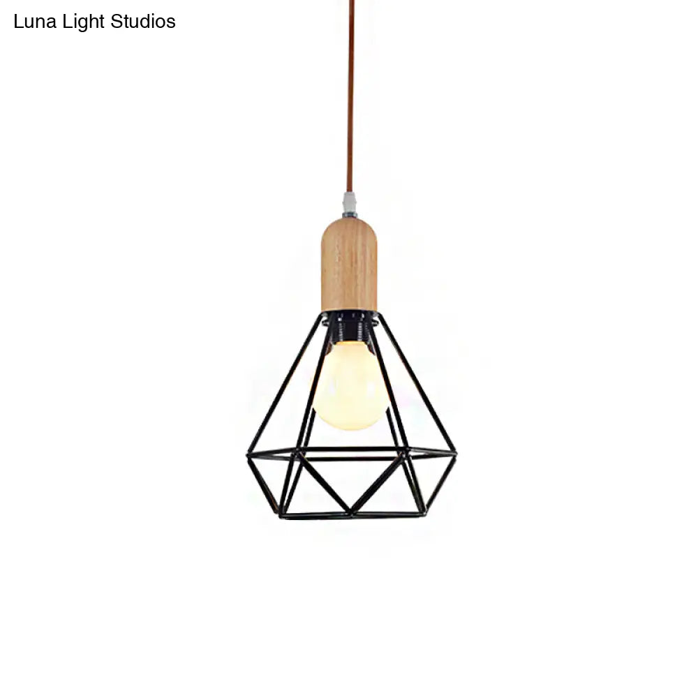Vintage Metallic Pendant Lamp With Pear/Diamond/Gourd Cage Design - 1 Head Ceiling Hanging Light In
