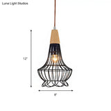 Vintage Metallic Pendant Lamp With Pear/Diamond/Gourd Cage Design - 1 Head Ceiling Hanging Light In
