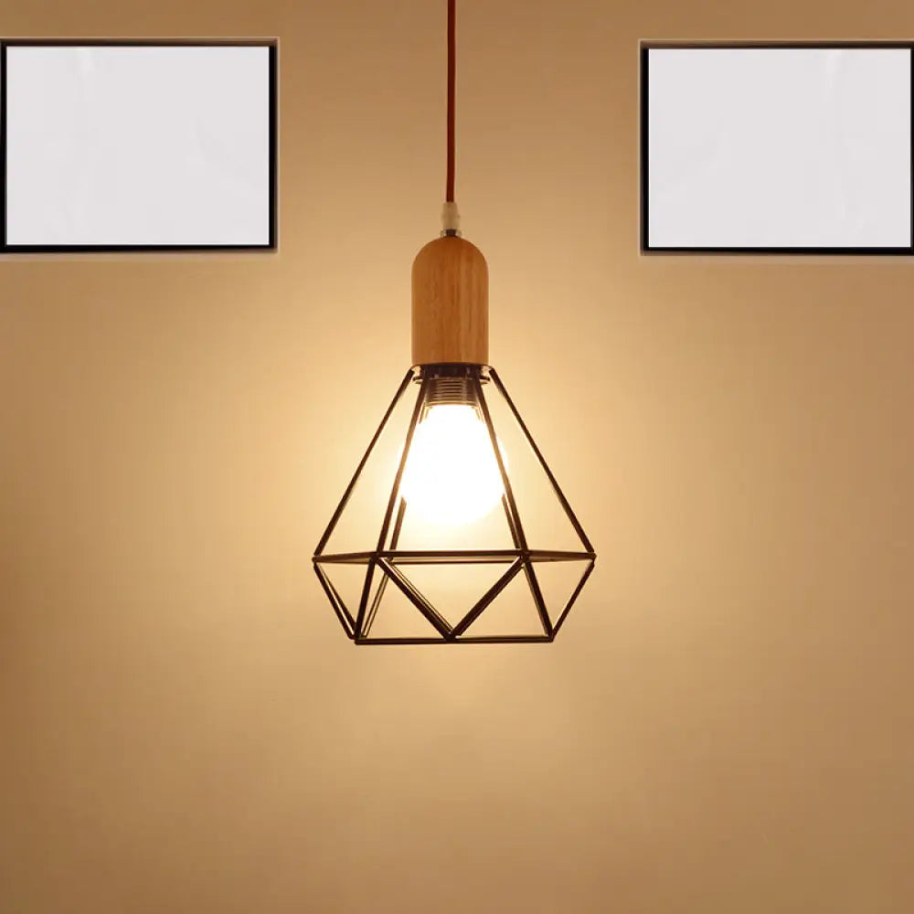 Vintage Metallic Pendant Lamp With Pear/Diamond/Gourd Cage Design - 1 Head Ceiling Hanging Light In