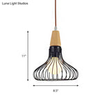 Vintage Metallic Pendant Lamp With Pear/Diamond/Gourd Cage Design - 1 Head Ceiling Hanging Light In
