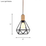 Vintage Metallic Pendant Lamp With Pear/Diamond/Gourd Cage Design - 1 Head Ceiling Hanging Light In