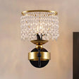 Vintage Metallic Ring Wall Lamp With Crystal Beaded Strand - 1 Bulb Brass Bedside Lighting