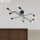 Vintage Metallic Semi Flush Light With Sputnik Design In Antique Brass/Black - Exposed Ceiling