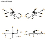 Vintage Metallic Semi Flush Light With Sputnik Design In Antique Brass/Black - Exposed Ceiling