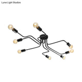 Vintage Metallic Semi Flush Light With Sputnik Design In Antique Brass/Black - Exposed Ceiling