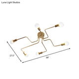 Vintage Metallic Semi Flush Light With Sputnik Design In Antique Brass/Black - Exposed Ceiling
