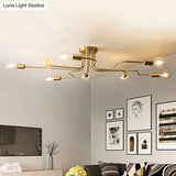 Vintage Metallic Semi Flush Light With Sputnik Design In Antique Brass/Black - Exposed Ceiling