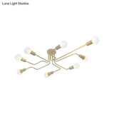 Vintage Metallic Semi Flush Light With Sputnik Design In Antique Brass/Black - Exposed Ceiling