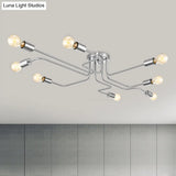Vintage Metallic Semi Flush Light With Sputnik Design In Antique Brass/Black - Exposed Ceiling