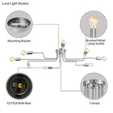Vintage Metallic Semi Flush Light With Sputnik Design In Antique Brass/Black - Exposed Ceiling