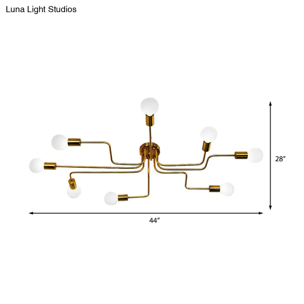 Vintage Metallic Semi Flush Light With Sputnik Design In Antique Brass/Black - Exposed Ceiling