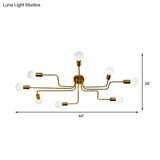 Vintage Metallic Semi Flush Light With Sputnik Design In Antique Brass/Black - Exposed Ceiling