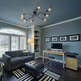 Vintage Metallic Semi Flush Light With Sputnik Design In Antique Brass/Black - Exposed Ceiling