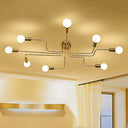 Vintage Metallic Semi Flush Light With Sputnik Design In Antique Brass/Black - Exposed Ceiling
