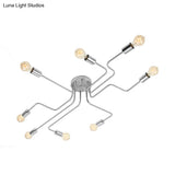 Vintage Metallic Semi Flush Light With Sputnik Design In Antique Brass/Black - Exposed Ceiling