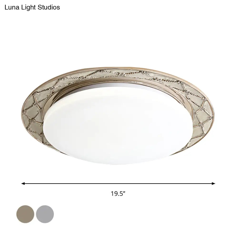 Vintage Milk Glass Led Moon - Shaped Ceiling Lamp For Bedroom - Beige/Silver Grey Flush Mount Light