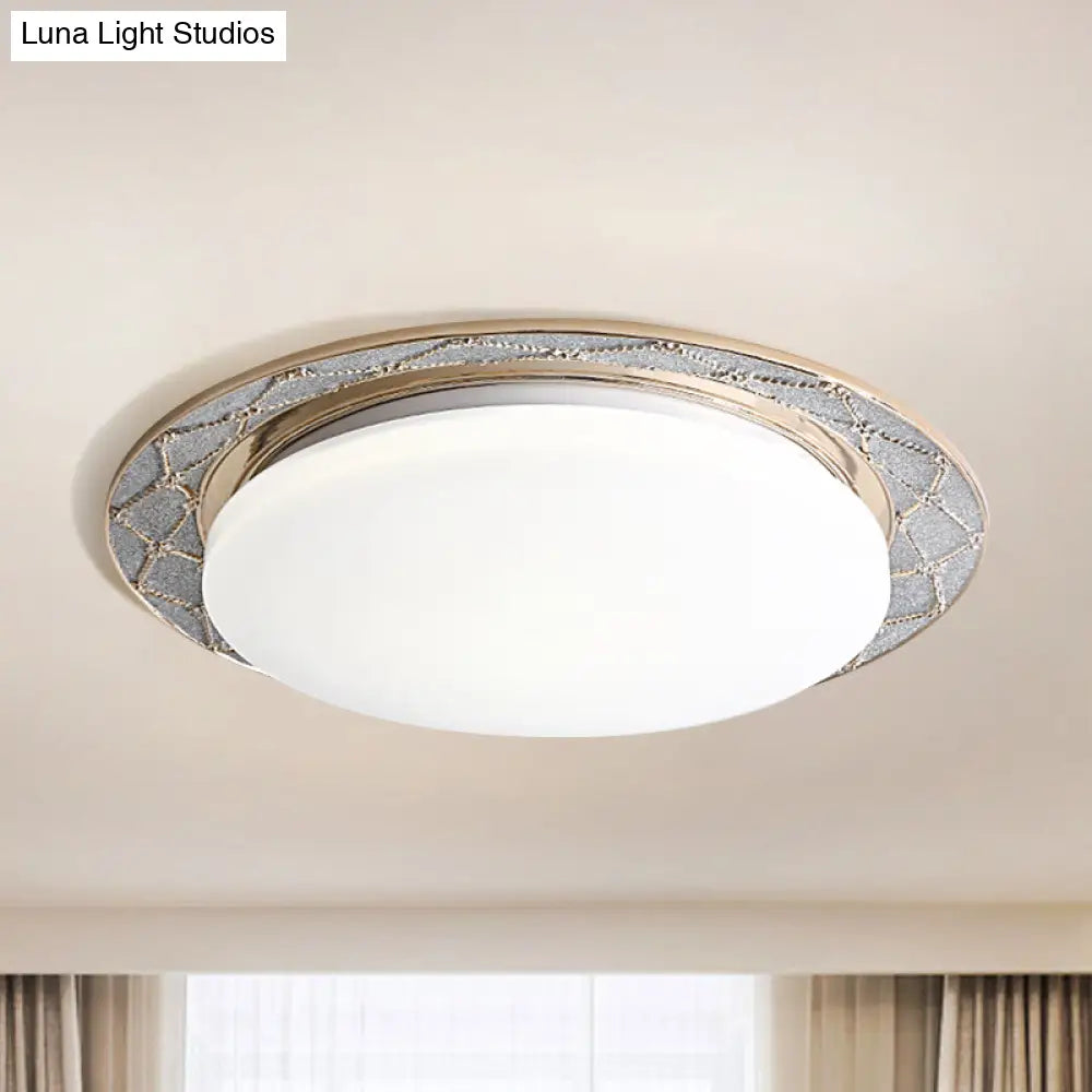 Vintage Milk Glass Led Moon - Shaped Ceiling Lamp For Bedroom - Beige/Silver Grey Flush Mount Light