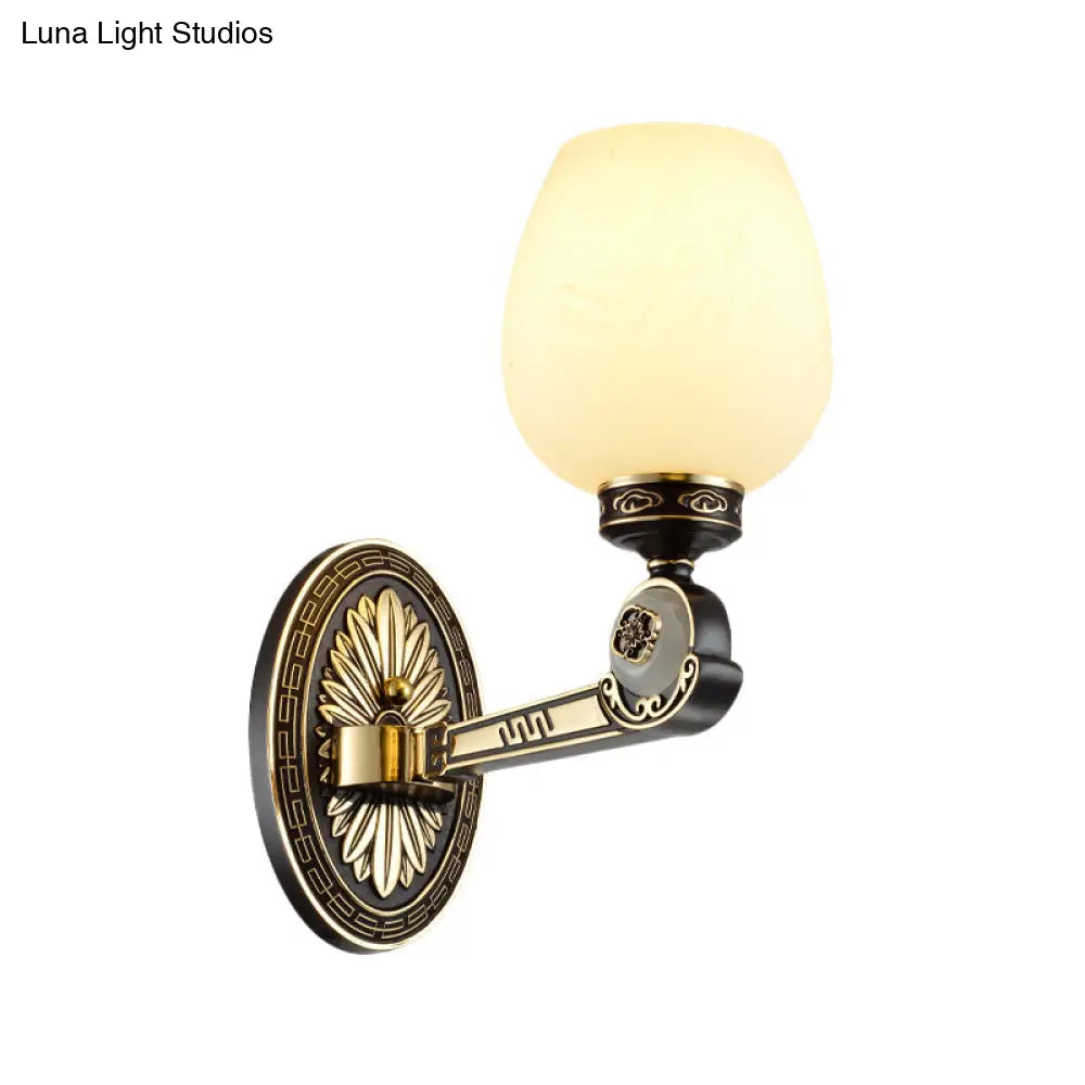 Vintage Milky Glass Oval Sconce Wall Light In Black And Gold For Living Room