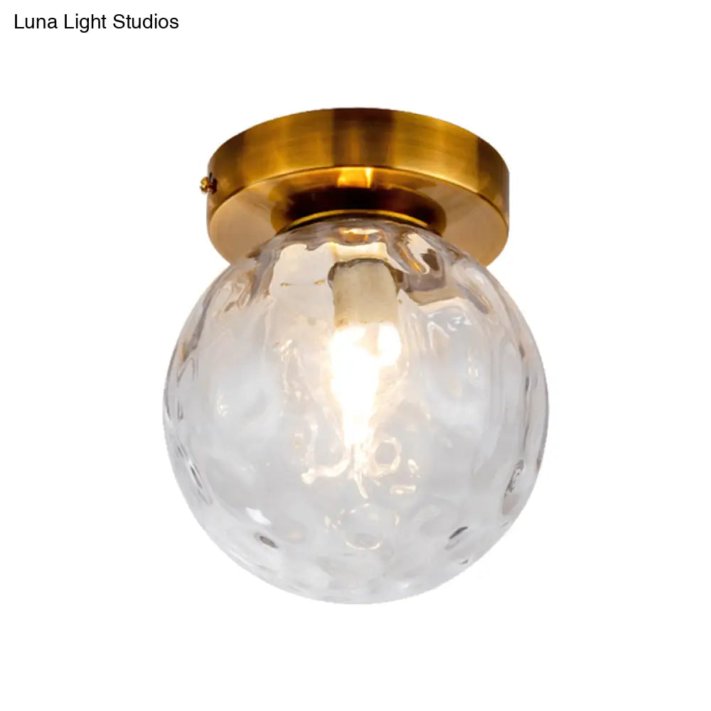 Vintage Modo Clear Dimpled Glass Ceiling Light Fixture With Brass Flush Mount