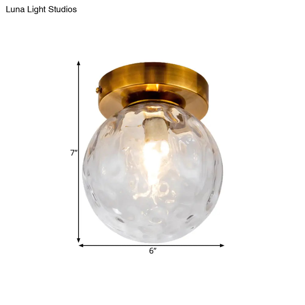 Vintage Modo Clear Dimpled Glass Ceiling Light Fixture With Brass Flush Mount