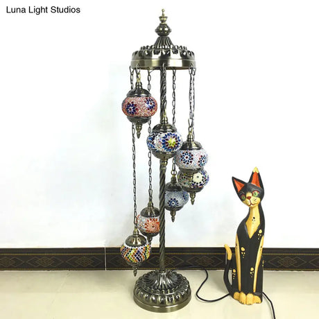 Vintage Multicolored Stained Glass Floor Lamp For Living Room - 7 Lights Spiral Design