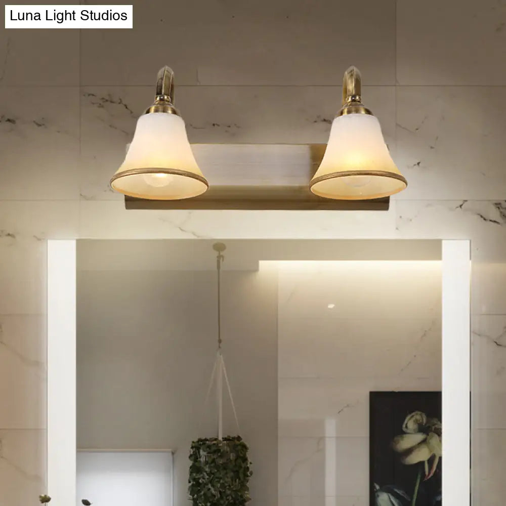 Vintage Opal Glass Bell Wall Mounted Vanity Sconce With Gold Finish And Metal Swooping Arm - 2/3/4
