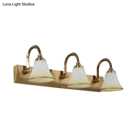 Vintage Opal Glass Bell Wall Mounted Vanity Sconce With Gold Finish And Metal Swooping Arm - 2/3/4