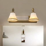 Vintage Opal Glass Bell Wall Mounted Vanity Sconce With Gold Finish And Metal Swooping Arm - 2/3/4