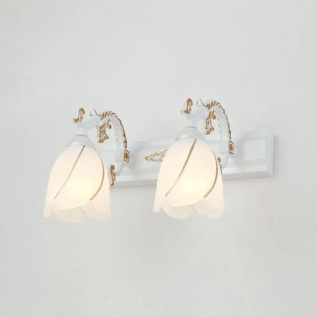 Vintage Opal Glass Floral Wall Sconce For Bathroom Vanity Lighting 2 / White Flower