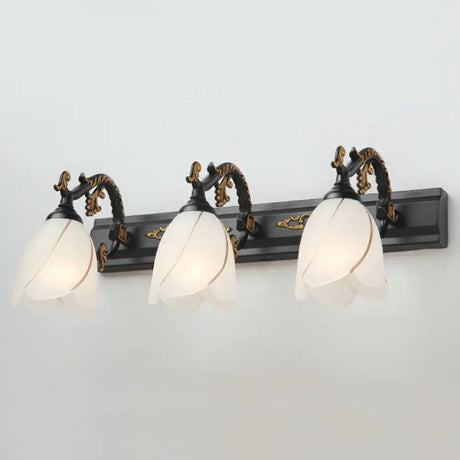 Vintage Opal Glass Floral Wall Sconce For Bathroom Vanity Lighting 3 / Black Flower
