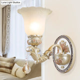 Vintage Opal Glass Flower Wall Sconce Light - Elegant Beige Fixture