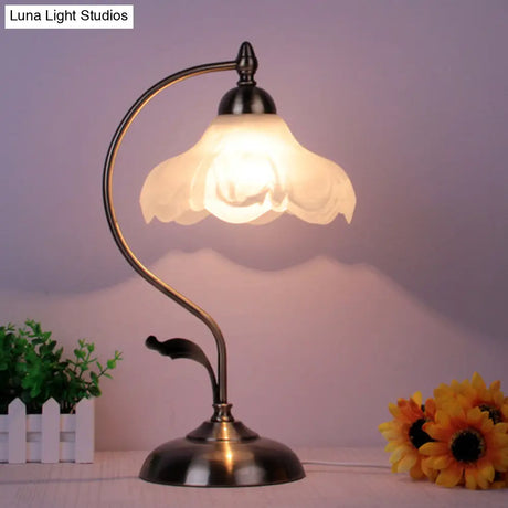 Vintage Opal Glass Nightstand Lamp - 1-Light Table Lighting For Living Room