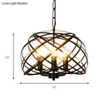 Vintage Open Cage Hanging Light With 3 Candle Chandelier Heads - Stylish & Elegant Black Design