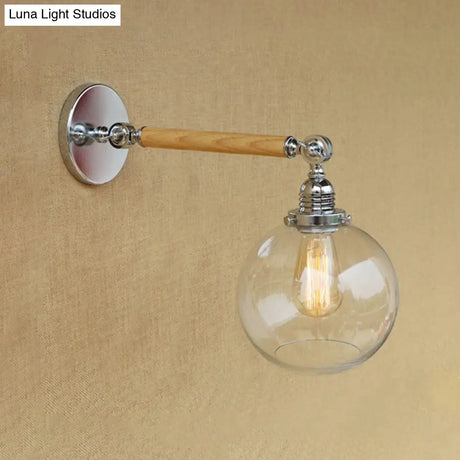 Vintage Orb Wall Light Fixture With Clear Glass Sconce In Chrome For Bathroom - 8/4/6 Wide Wooden