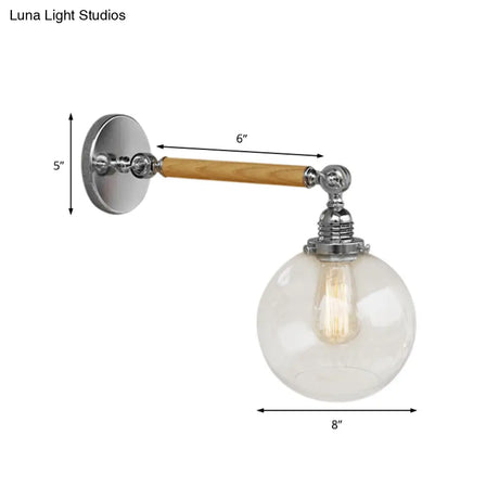 Vintage Orb Wall Light Fixture With Clear Glass Sconce In Chrome For Bathroom - 8/4/6 Wide Wooden